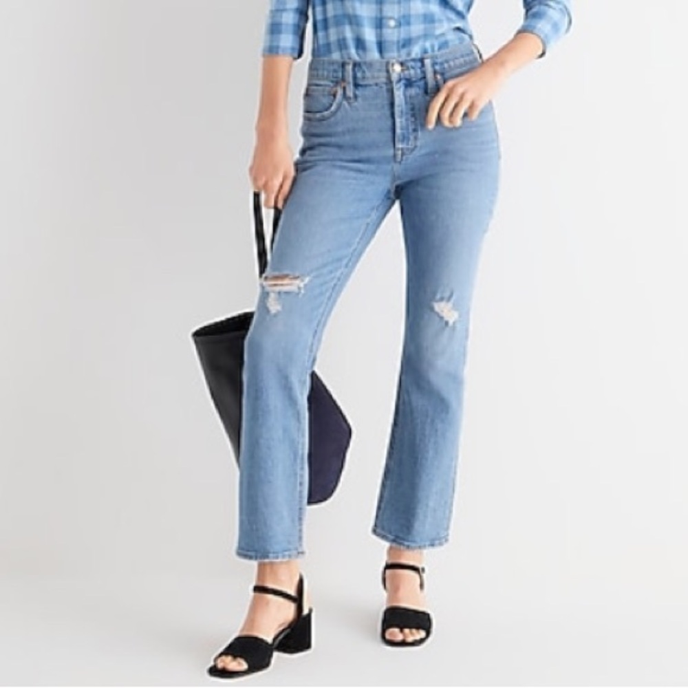 J. Crew 9” Demi Boot Crop Jean size 28 in Rocky Shore Light Wash - Rip Knee